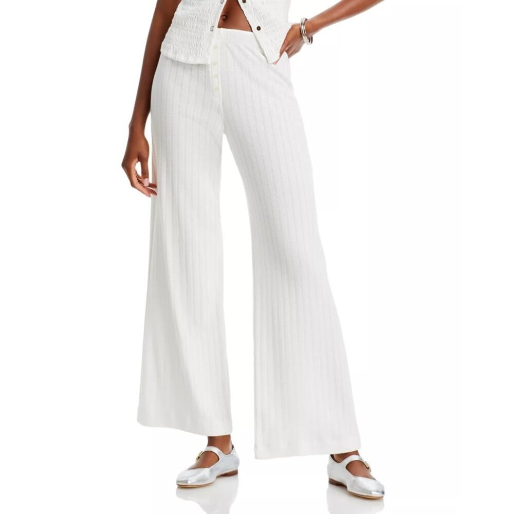 LESET White Wide Leg Ribbed Pants